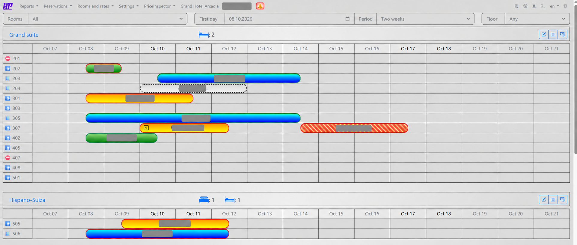 PMS reservation calendar — localised screenshot, light theme